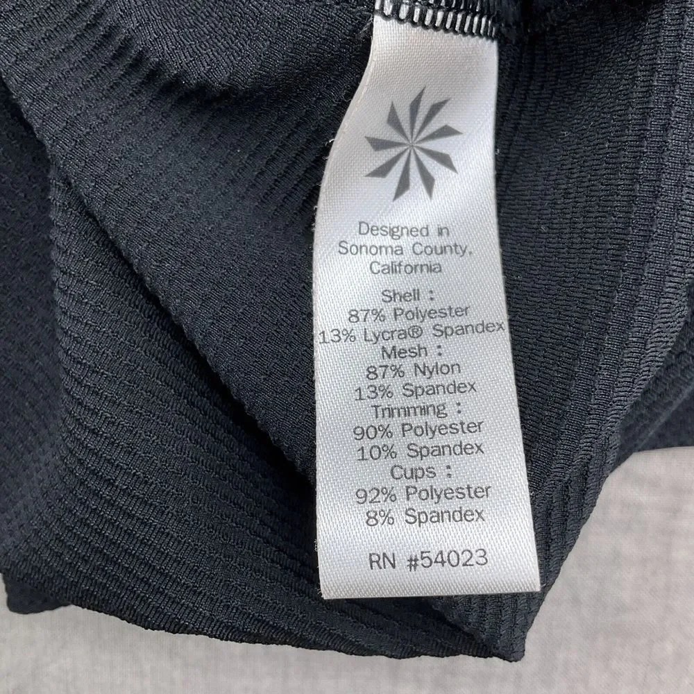 Athleta Tankini Top Women Medium Black Blouson Mesh Double Cross Pads Bra Swim‎